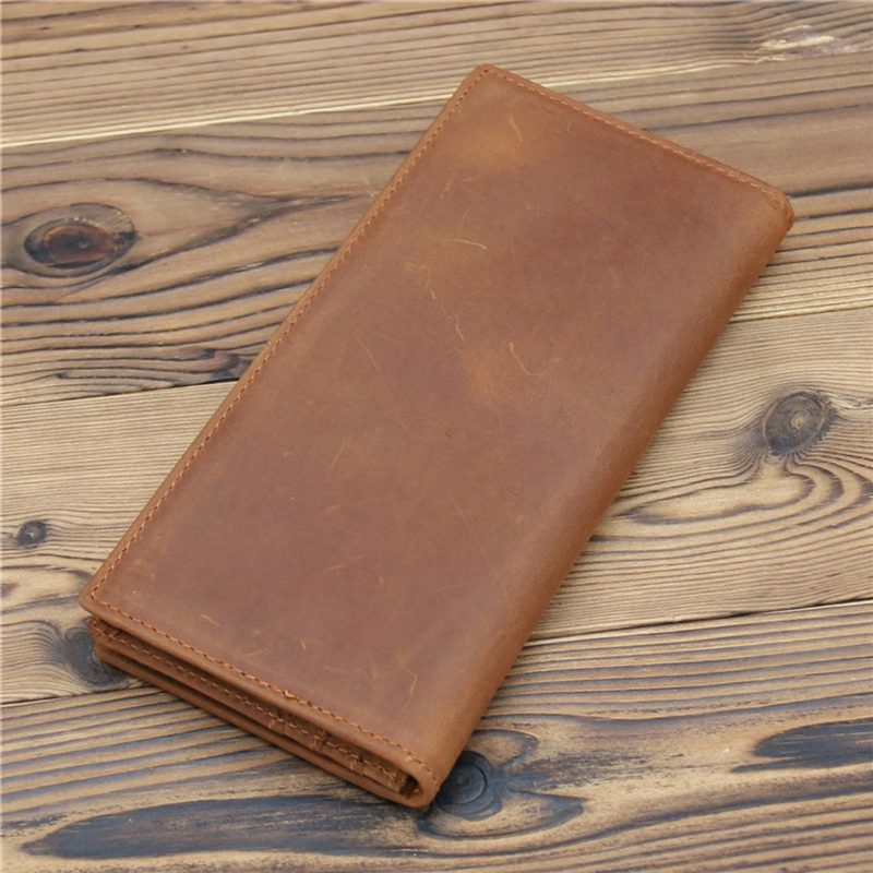 Slim brown full-grain leather long wallet