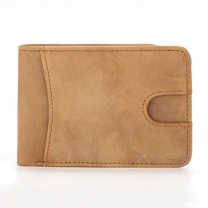 Slim brown leather RFID bifold wallet
