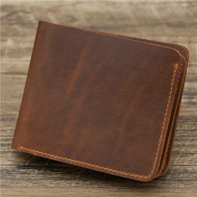 Slim brown crazy horse leather card wallet