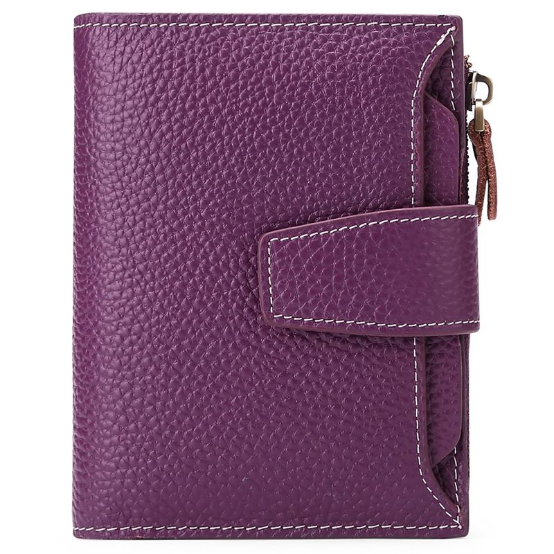 Compact plum leather purse