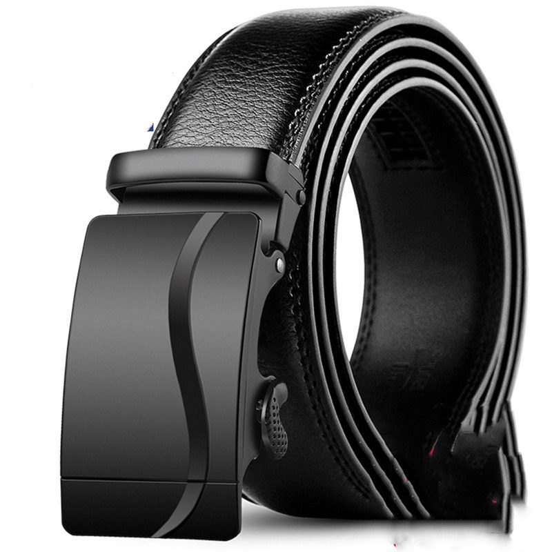 Black leather belt with an automatic buckle