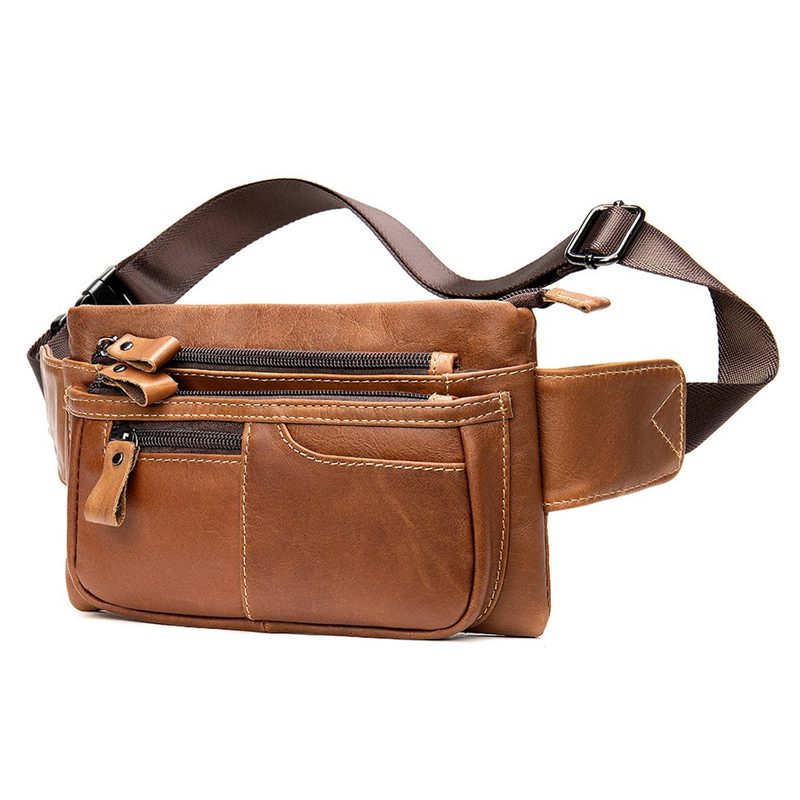 Tan leather belt bag with adjustable strap