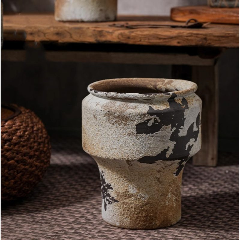 rustic patina textured stoneware vase