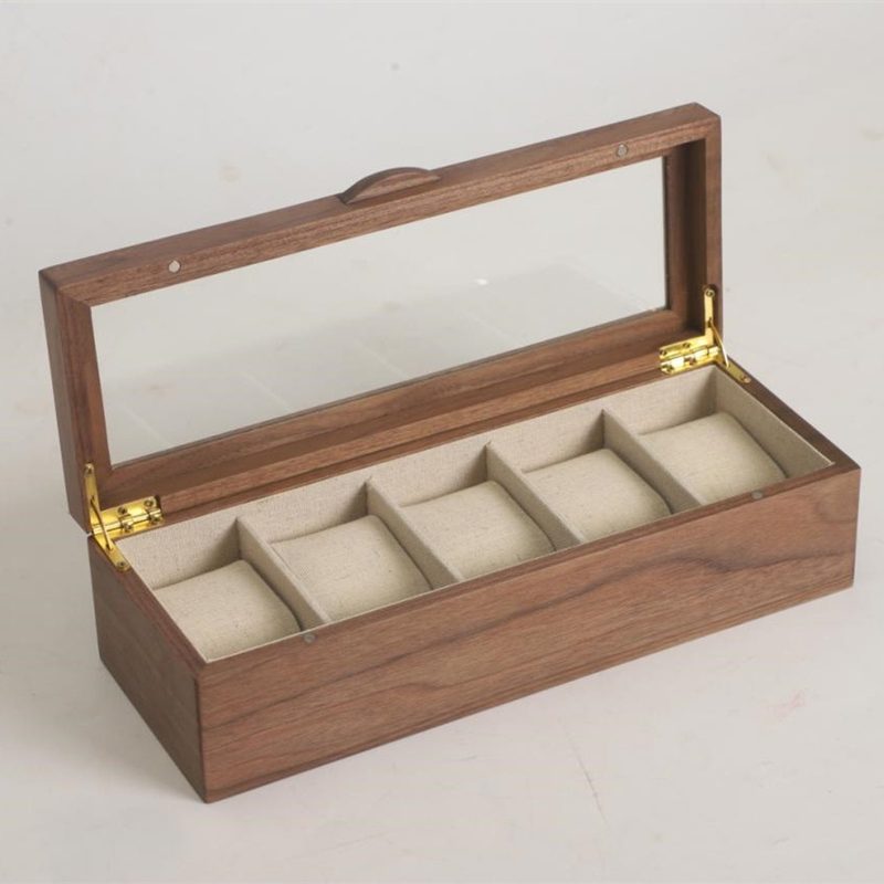walnut finish watch and jewellery storage box with pillows