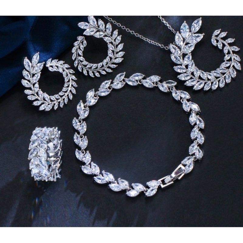 Silver-tone necklace, earrings and bracelet set with clear stones