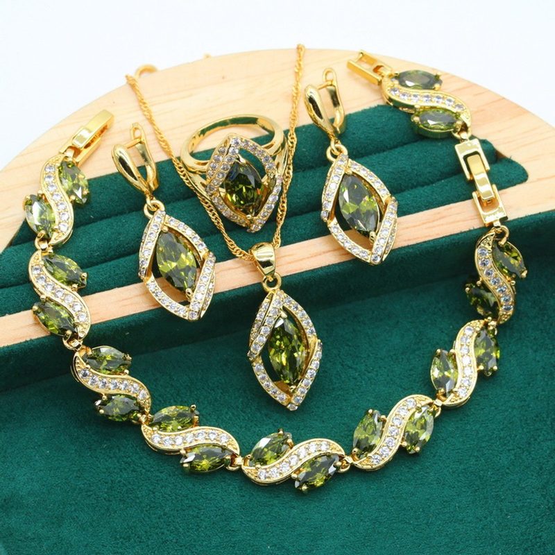 Gold-tone necklace and earrings set with clear stones