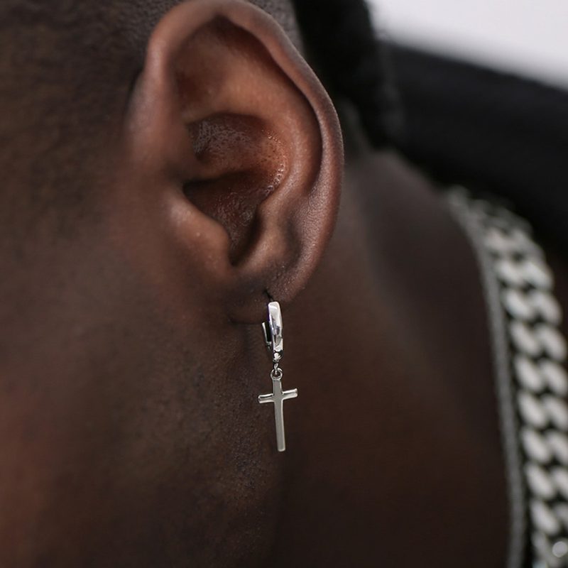 Small silver-tone cross stud earrings