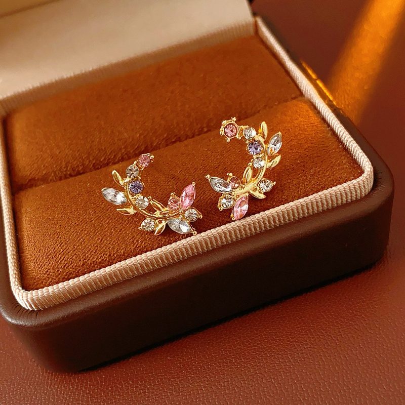 Floral crystal stud earrings with multi-colour stones
